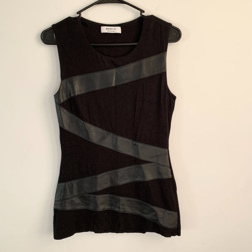 Bailey 44 Black Faux Leather Striped Sleeveless Blouse